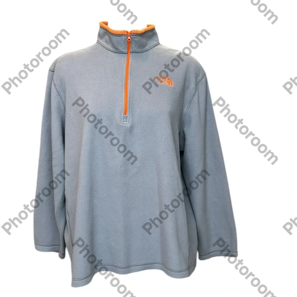 The North Face Men’s Gray/Orange Quarter-Zip Fleece Pullover‎ Sweater Hiking XXL
